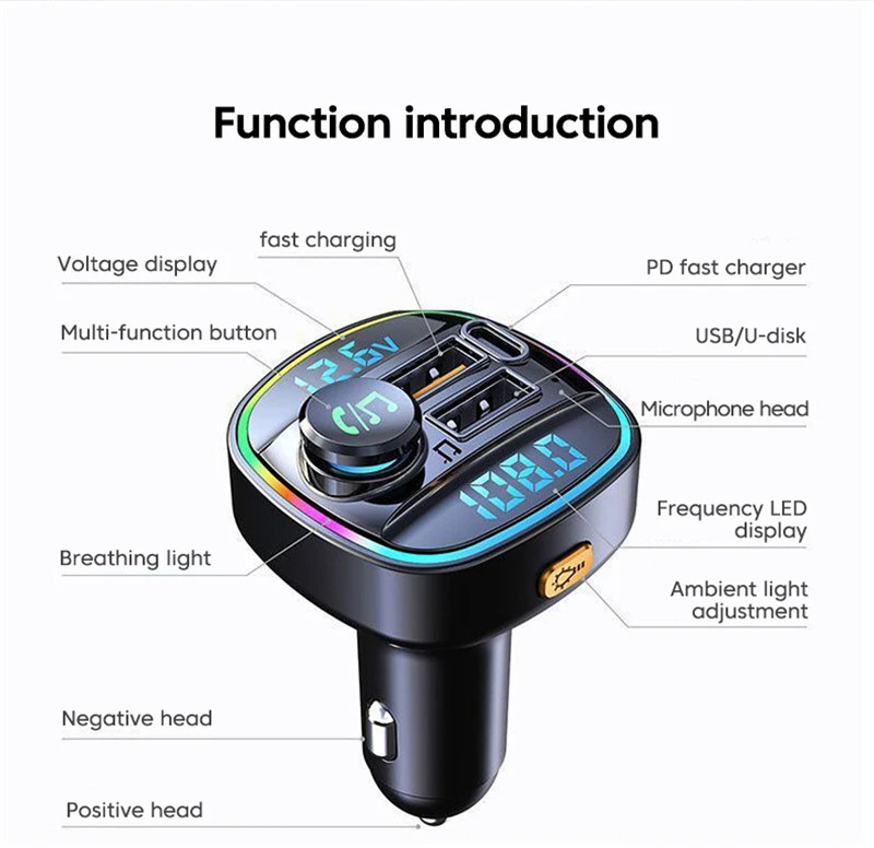 C22 car FM transmitter bluetooth mp3 player pd fast charger