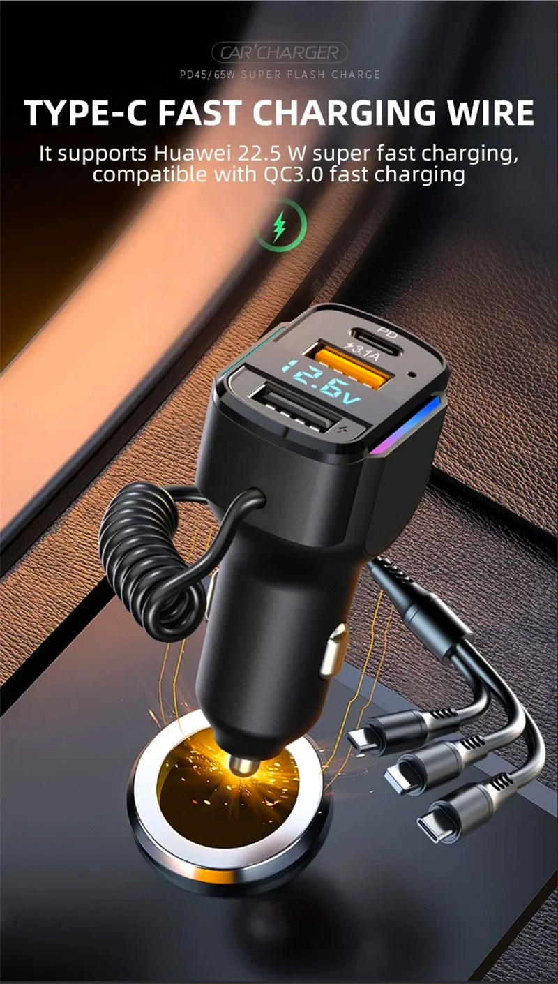 K4 car bluetooth mp3 player 65w charger
