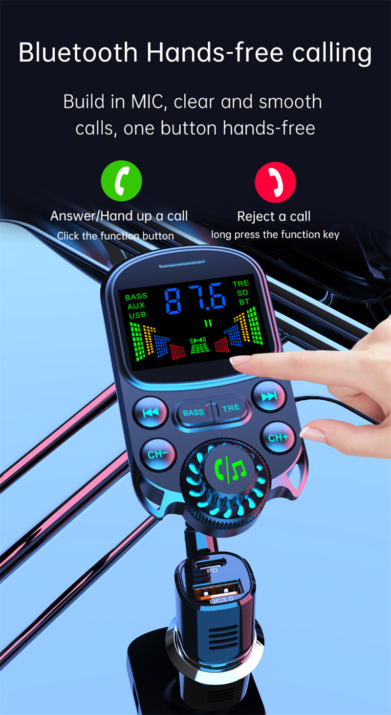 BC86 car fm transmitter aux audio bluetooth MP3 player quick charger