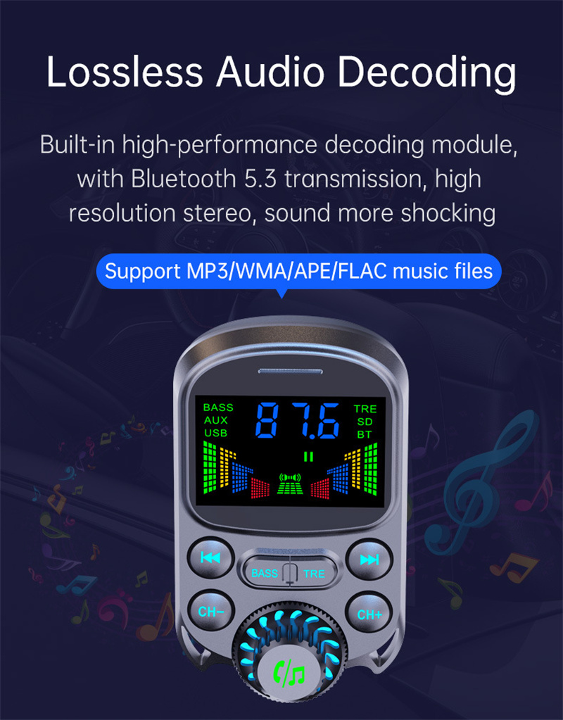 BC86 car fm transmitter aux audio bluetooth MP3 player quick charger