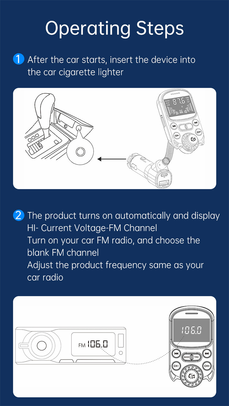 BC86 car fm transmitter aux audio bluetooth MP3 player quick charger