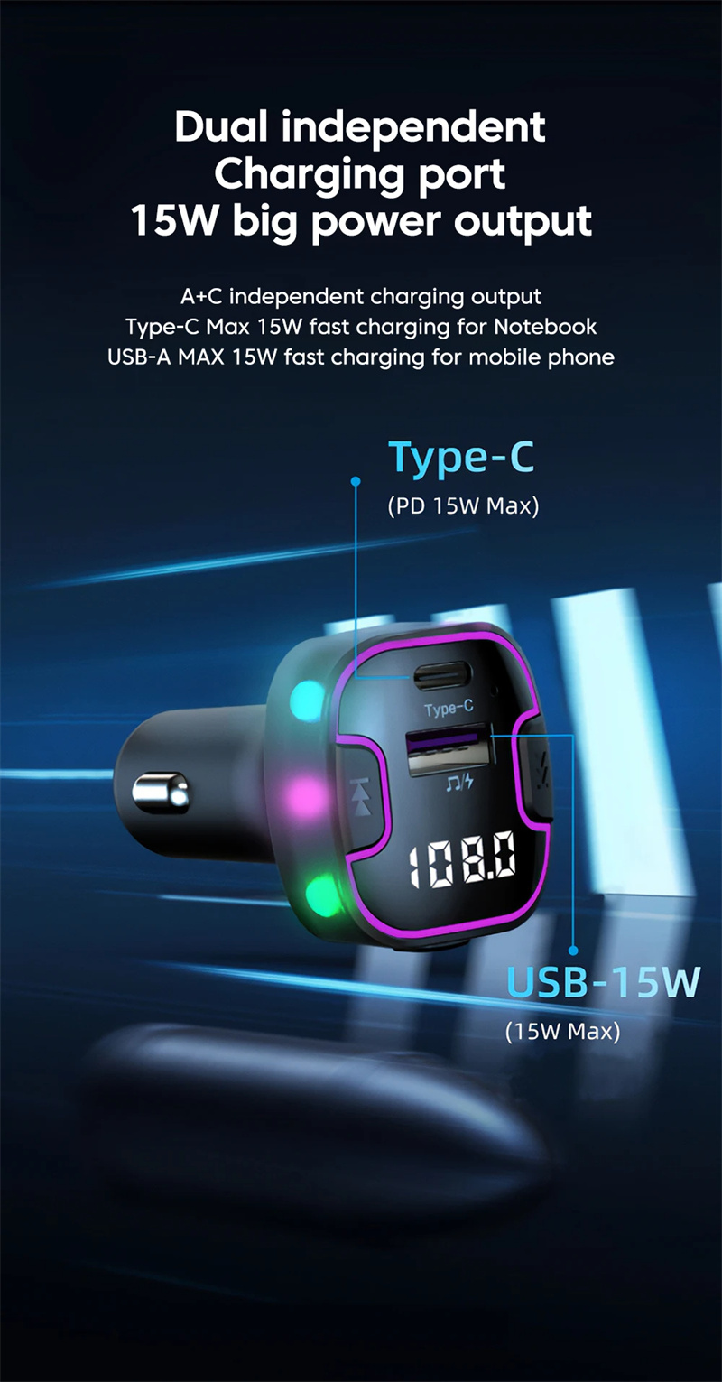C49 Car bluetooth mp3 player FM transmitter fast charger 