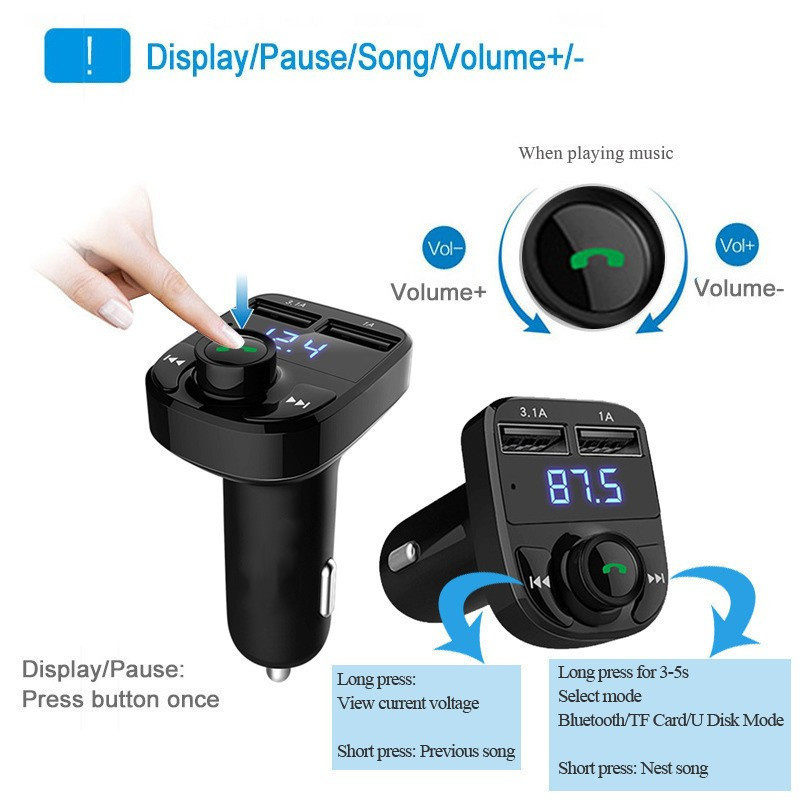 X8 car dual fast charger FM transmitter bluetooth MP3 player
