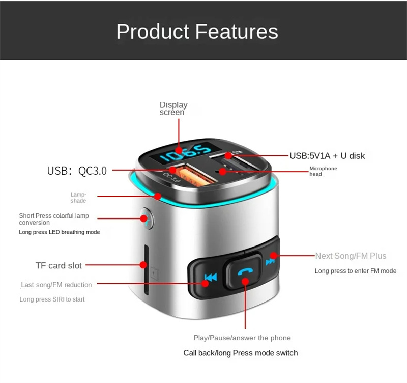 BC41 car fast charger bluetooth MP3 player FM transmitter