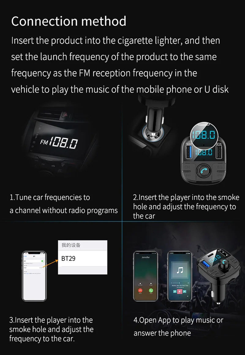 BT29 car kit quick charger FM transmitter bluetooth mp3 player