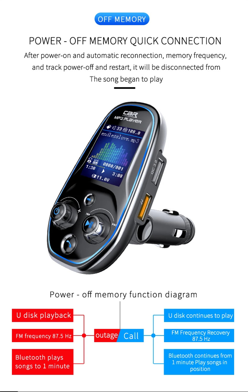 BT29M car kit fm transmitter bluetooth mp3 qc charge