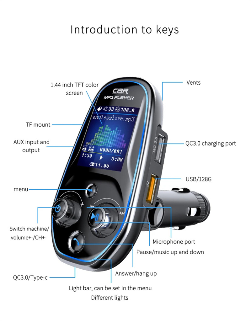 BT29M car kit fm transmitter bluetooth mp3 qc charge