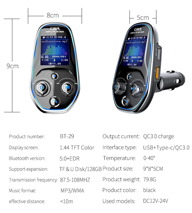 BT29M car kit fm transmitter bluetooth mp3 qc charge