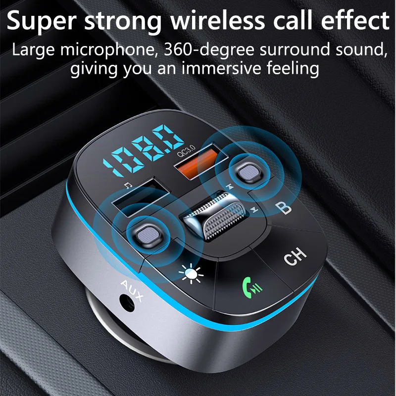 T75 bluetooth car mp3 player fm transmitter qc fast charger