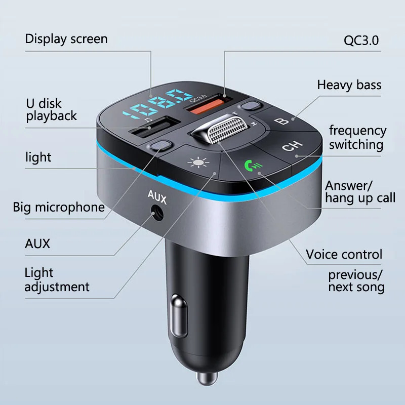 T75 bluetooth car mp3 player fm transmitter qc fast charger