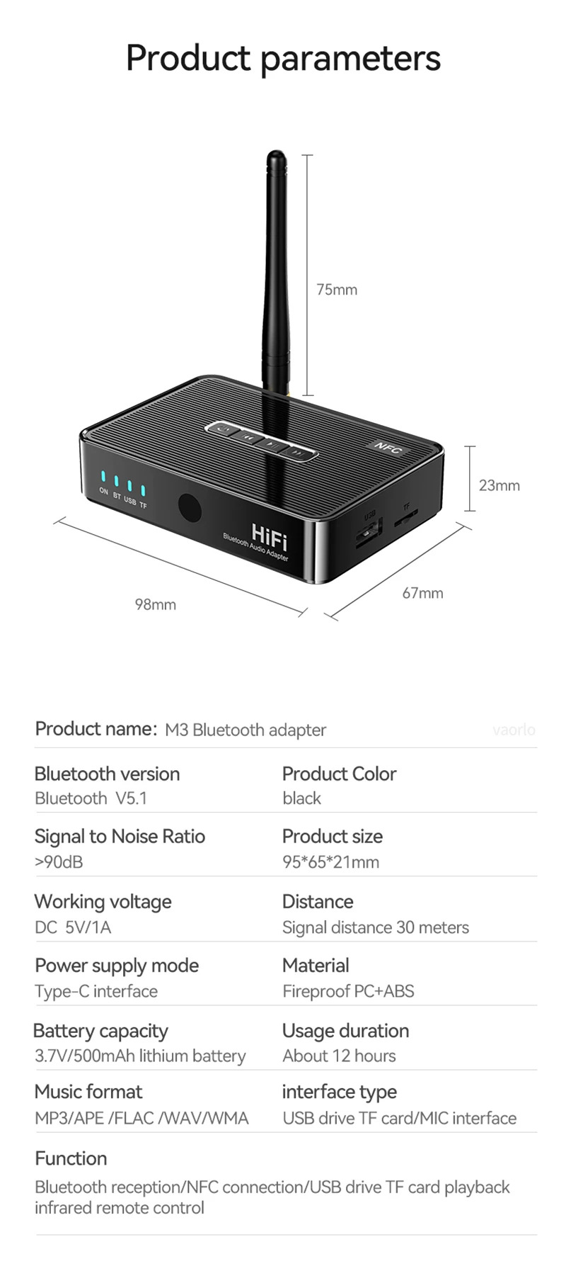 M3 nfc bluetooth audio receiver hifi stereo wireless music adapter