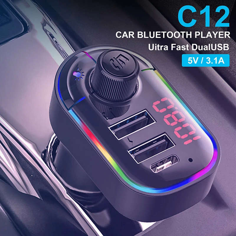 C12 car bluetooth mp3 player fm transmitter fast charger