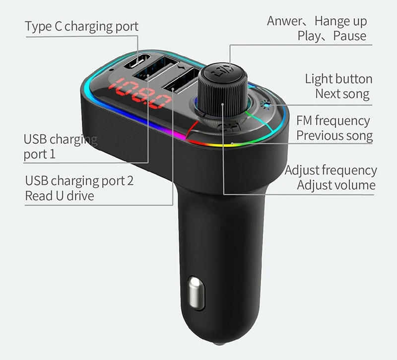 C12 car bluetooth mp3 player fm transmitter fast charger