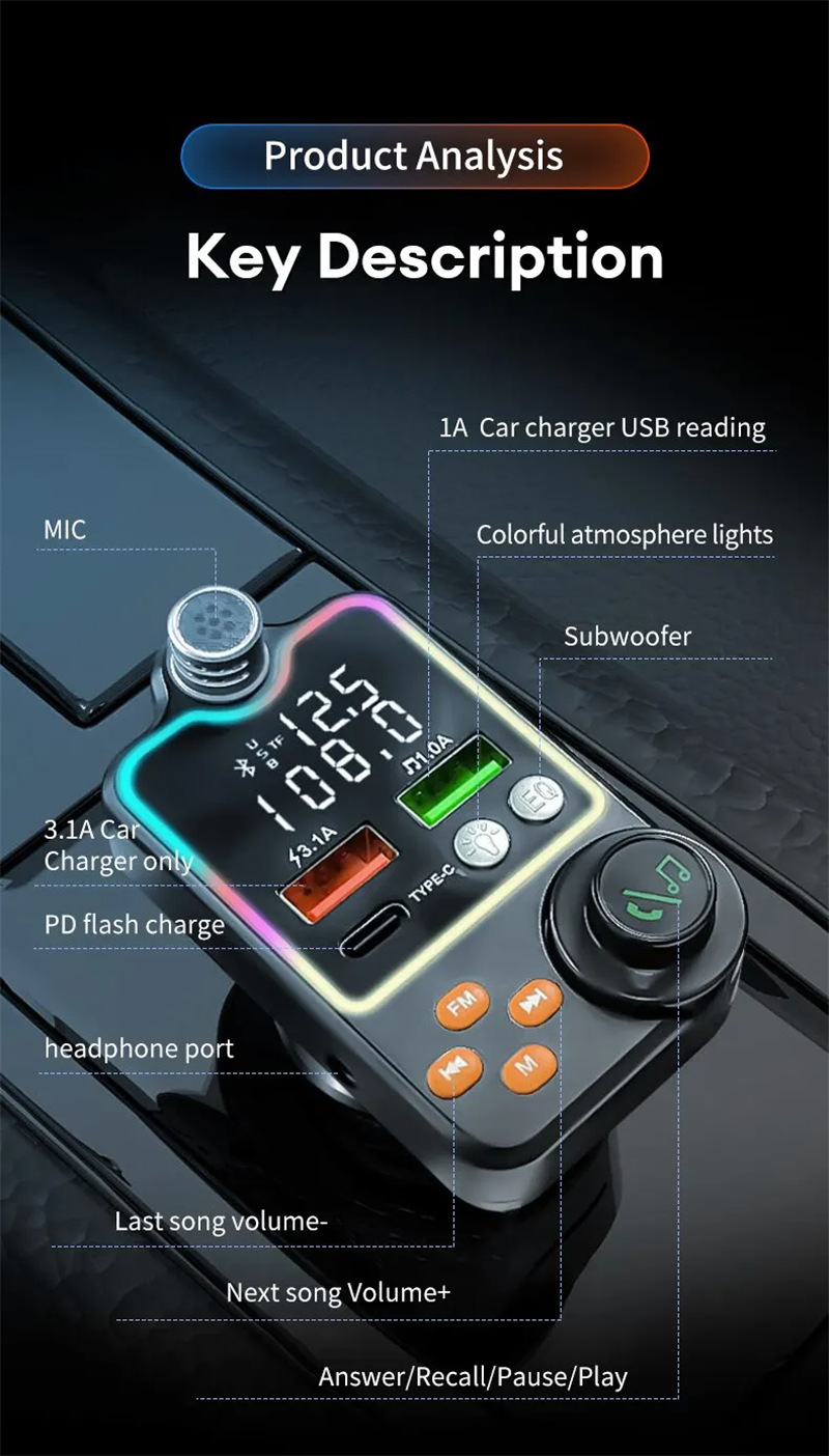 Q15 car bluetooth mp3 player fm transmitter pd charger