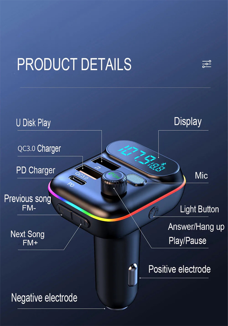 T70 car bluetooth mp3 player pd charger fm transmitter 