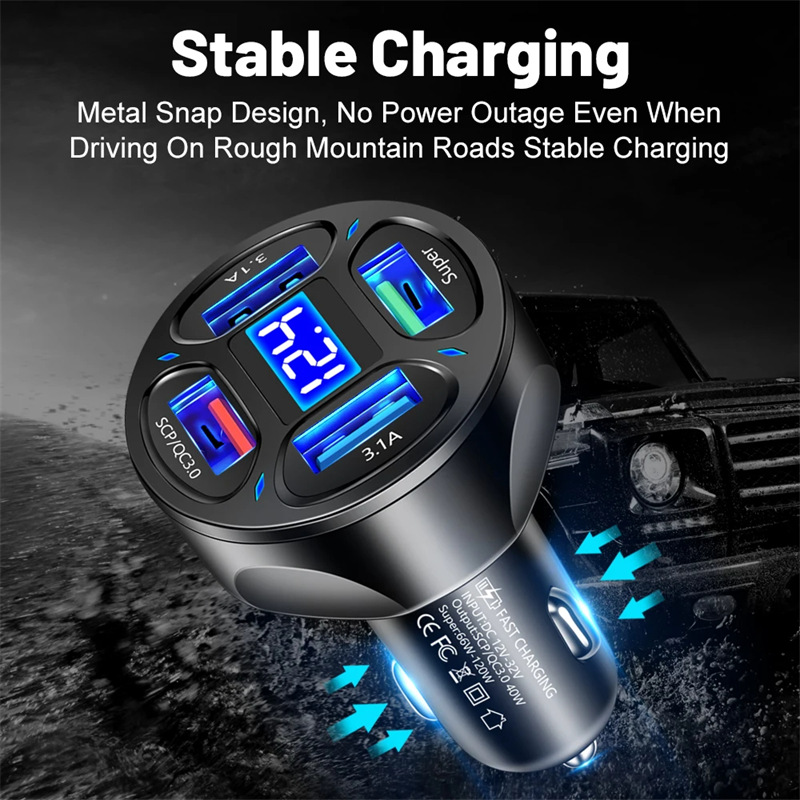 66w 4 ports digital display fast car charger adapter