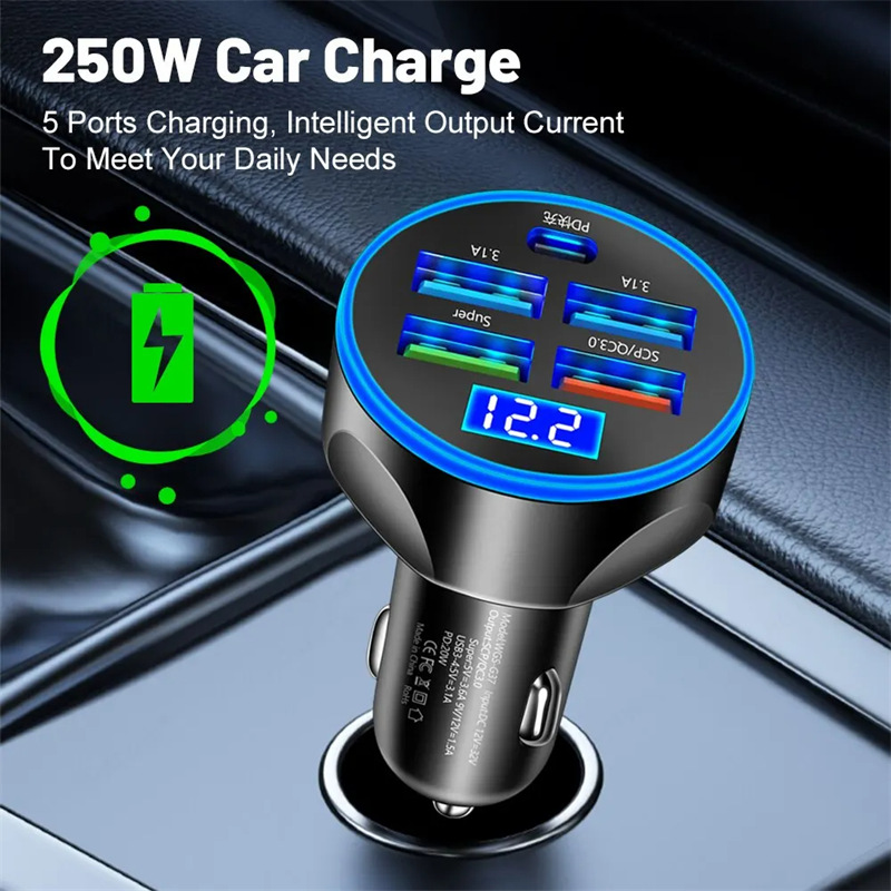 250W car charger pd 4 usb fast charging adapter