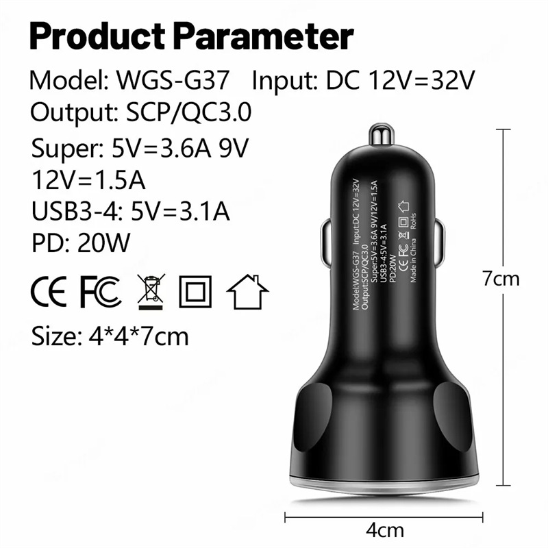 250W car charger pd 4 usb fast charging adapter