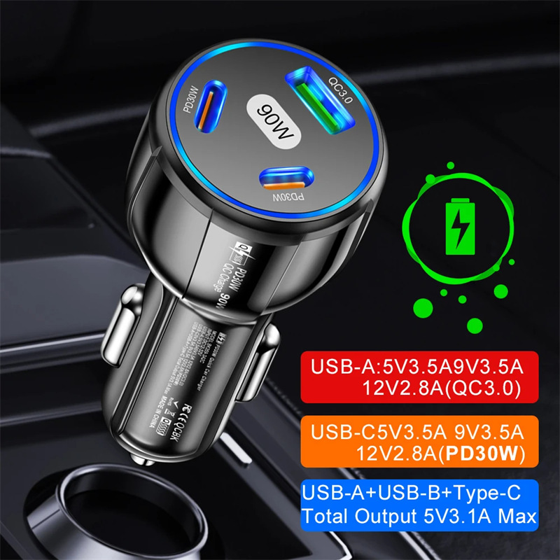 90w car charger 2pd 1qc fast charging adapter