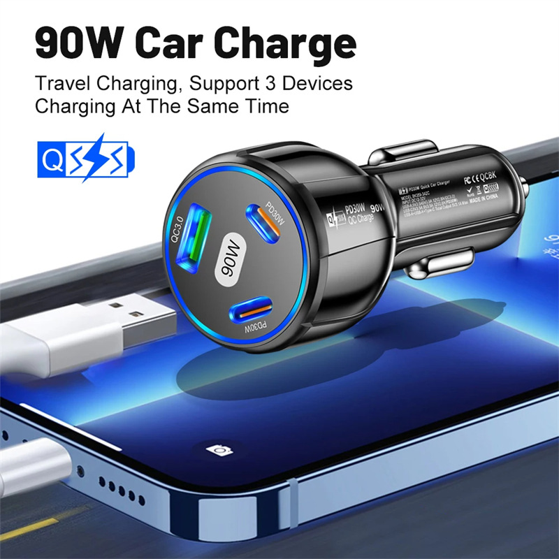 90w car charger 2pd 1qc fast charging adapter