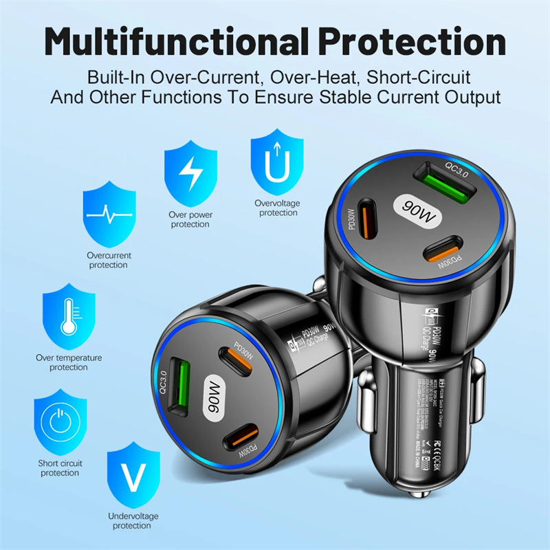 90w car charger 2pd 1qc fast charging adapter