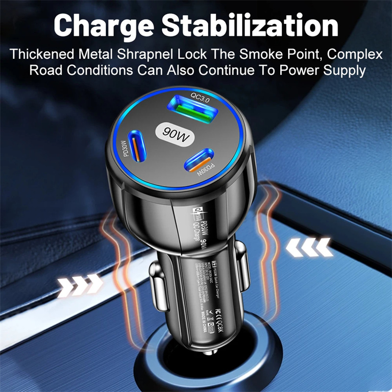 90w car charger 2pd 1qc fast charging adapter