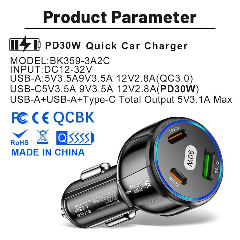 90w car charger 2pd 1qc fast charging adapter