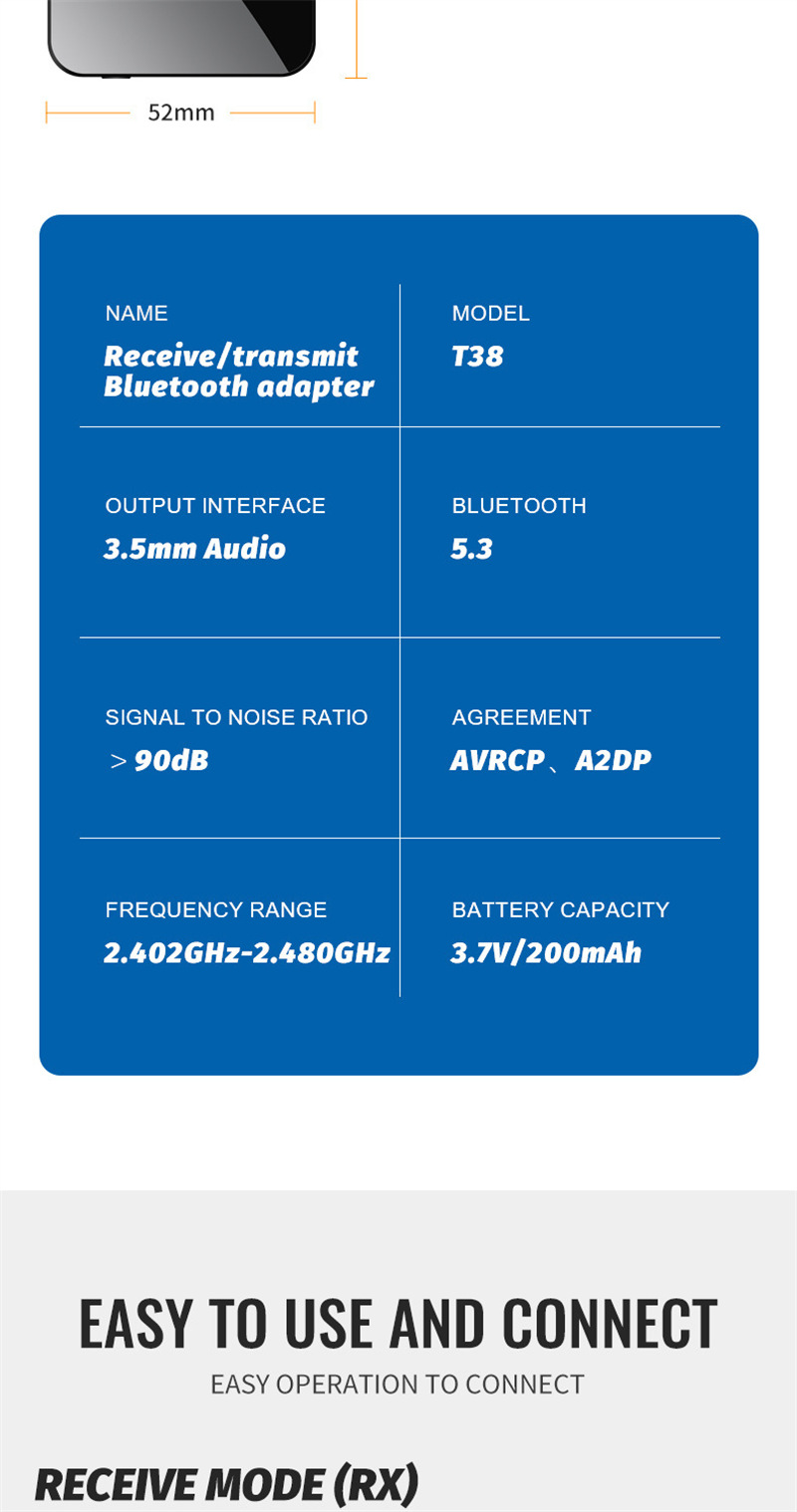 t38 bluetooth transmitter receiver wireless aux audio adapter