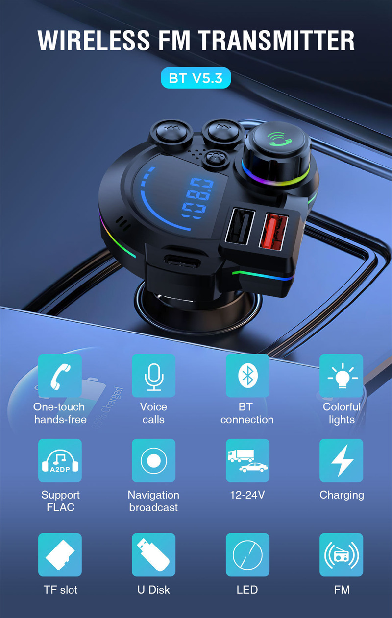 P22 car bluetooth mp3 player fm transmitter qc pd charger