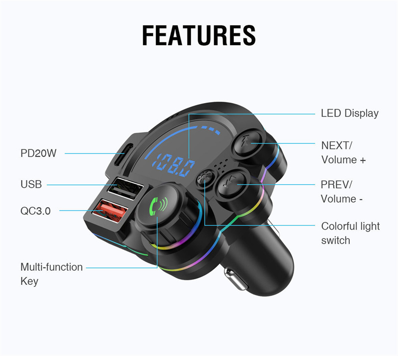 P22 car bluetooth mp3 player fm transmitter qc pd charger