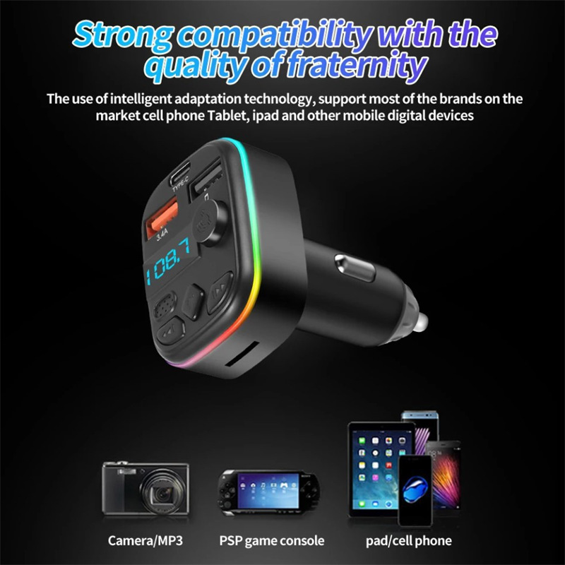 MC8 bluetooth mp3 player fm transmitter qc usb-c car charger