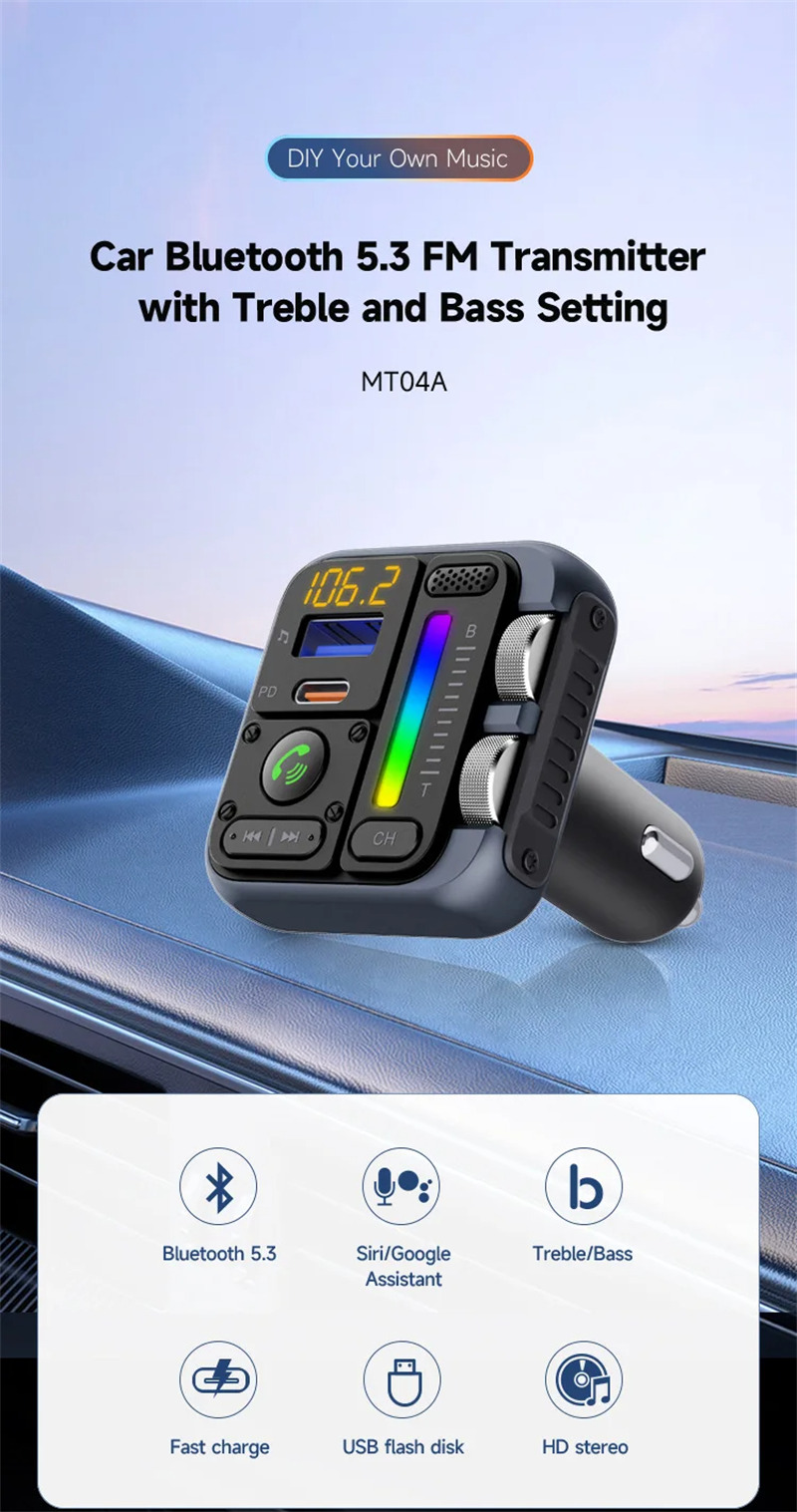MT04 bluetooth mp3 player fm transmitter PD30W car charger