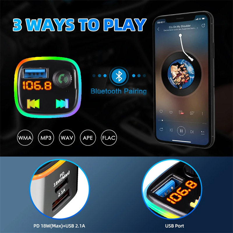 P1 car fm transmitter bluetooth MP3 player pd 18W charger