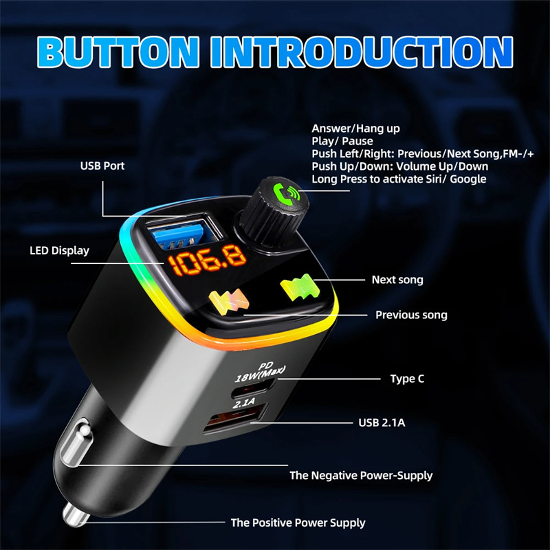 P1 car fm transmitter bluetooth MP3 player pd 18W charger