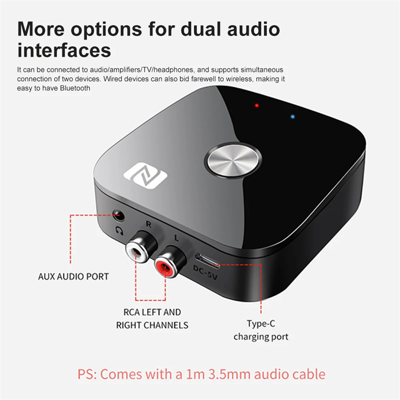 T68 nfc bluetooth receiver aux rca stereo music audio adapter