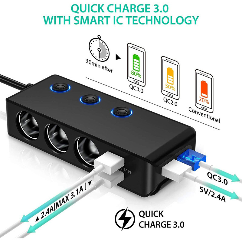 car cigarete socket pd qc 4 usb port fast charging adapter