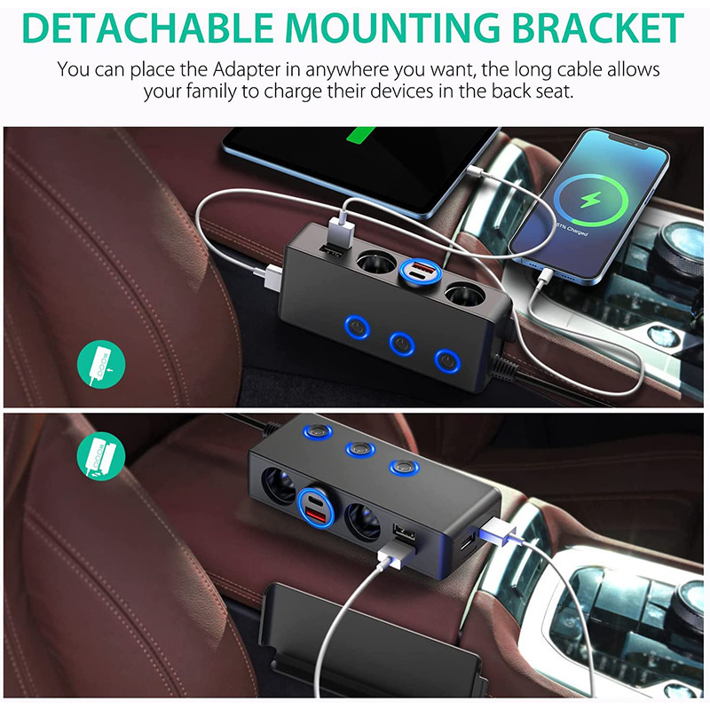 car cigarete socket pd qc 4 usb port fast charging adapter