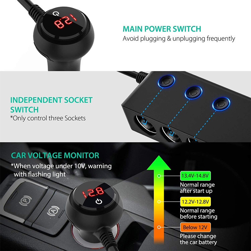 car cigarete socket pd qc 4 usb port fast charging adapter