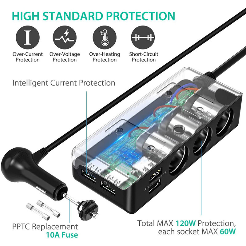 car cigarete socket pd qc 4 usb port fast charging adapter