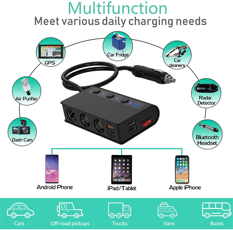 TR24 car 4ports usb charger 180W fast charging adapter