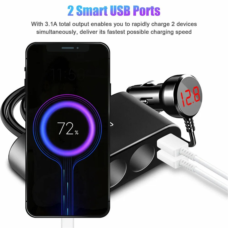 b08 car 3 way 2 usb 12v fast charge adapter cigarette lighter