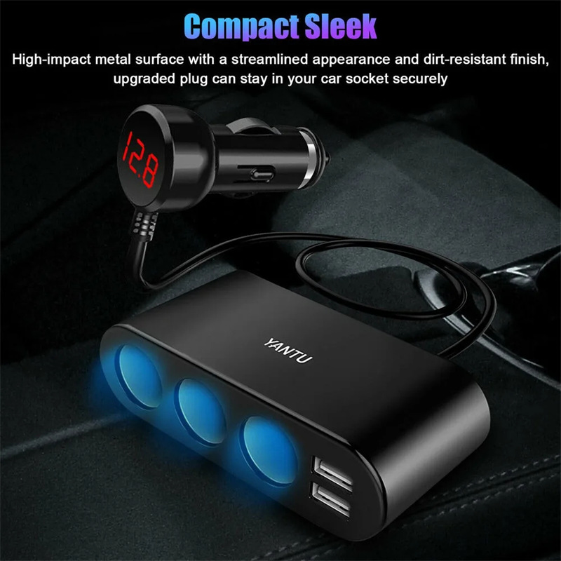 b08 car 3 way 2 usb 12v fast charge adapter cigarette lighter