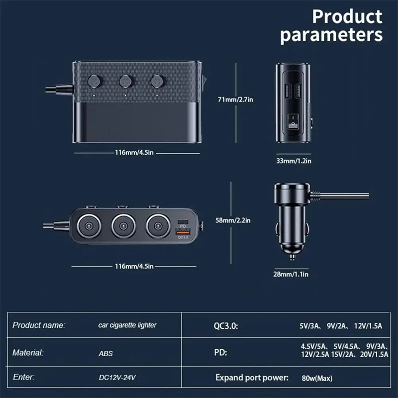 C28 128w car cigarette lighter 7 ports pd qc fast charge