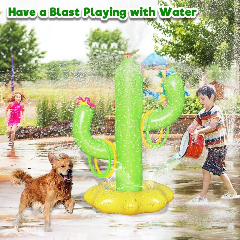 inflatable kids toy inflatable cactus water sprinkler spray 4 ring toss toy