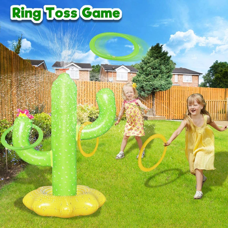 inflatable kids toy inflatable cactus water sprinkler spray 4 ring toss toy