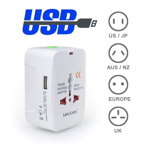 Universal Travel Adapter 2 USB Wall Charger Power Converter AC Plug US UK AU EU