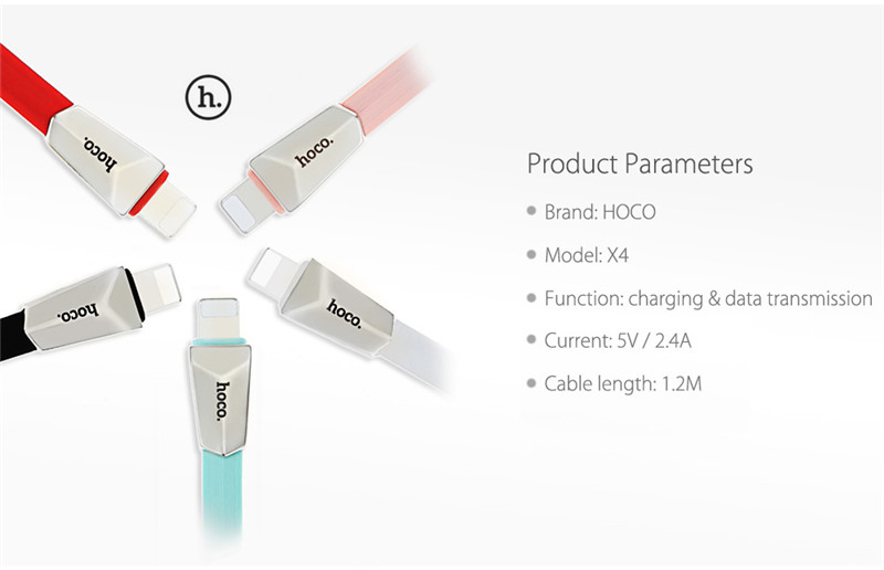 HOCO X4 1.2M Zinc Alloy 8 Pin Data Fast Charging Cord HOCO X4 1.2M Zinc Alloy 8 Pin Data Fast Charging Cord