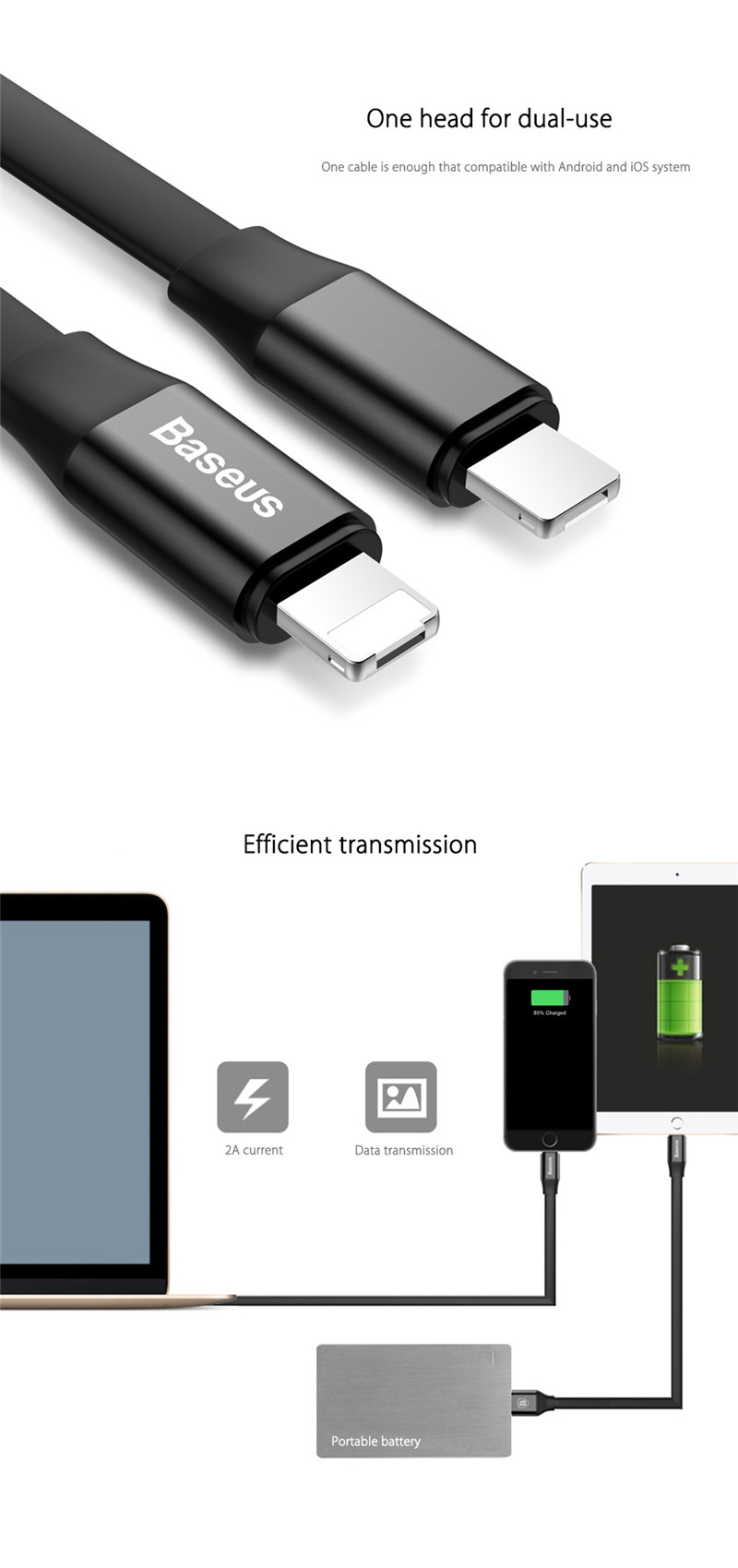 Baseus 2 in 1 8 Pin Micro USB Data Transfer Charging Cord 1.2M
Baseus 2 in 1 8 Pin Micro USB Data Transfer Charging Cord 1.2M