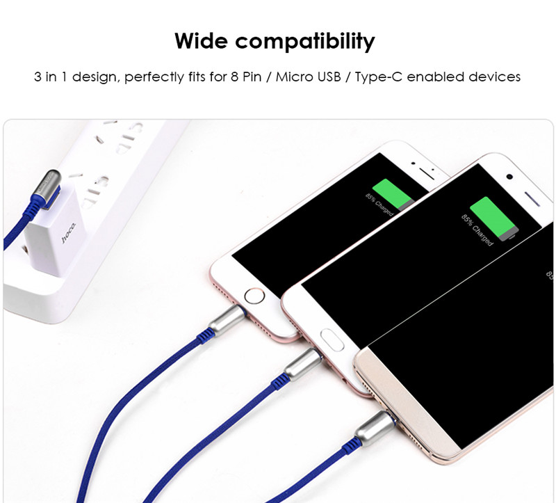HOCO 3 in 1 8 Pin Micro USB Type-C Charging Data Cable 1.5M HOCO 3 in 1 8 Pin Micro USB Type-C Charging Data Cable 1.5M