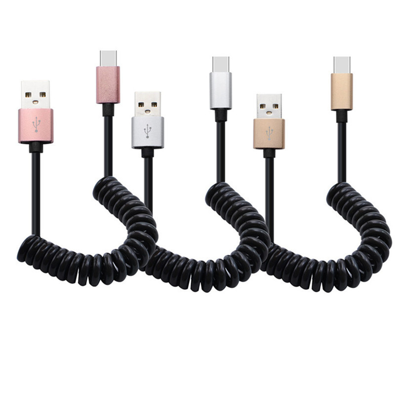 18CM Spring Coiled Retractable USB To Type-C Data Charging Cable 18CM Spring Coiled Retractable USB To Type-C Data Charging Cable